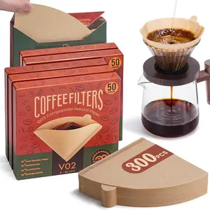 300 Count Cone Coffee Filters #2, Unbleached V60 Coffee Filter 2-4 Cup, 6 Individual Packs for Easy Storage, Compatible with Pour Over Coffee Dripper, Drip Coffee Makers, -Resistant