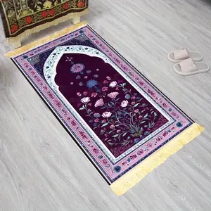 1pc Violet Garden Prayer Mat: Polyester, Machine - Washable, Indoor/Outdoor Use, Ideal for Pilgrimage, Meditation & Decoration, Muslim Prayer Rugs
