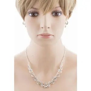 Bridal Wedding Jewelry Set Crystal Rhinestone Extravagant Chic Necklace Silver