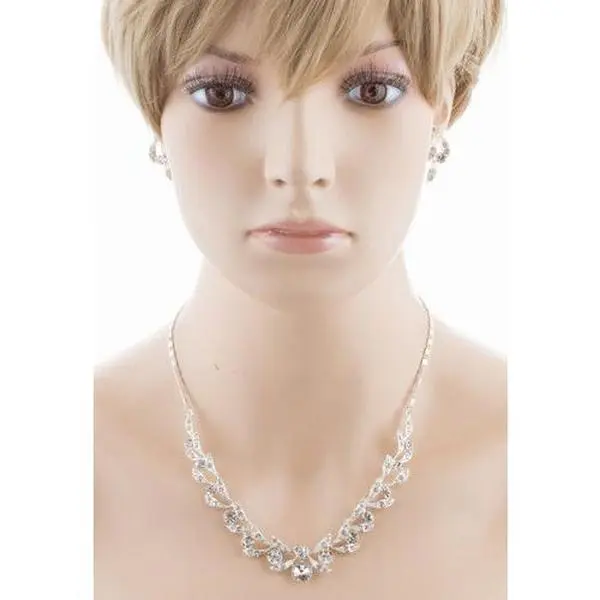Bridal Wedding Jewelry Set Crystal Rhinestone Extravagant Chic Necklace Silver
