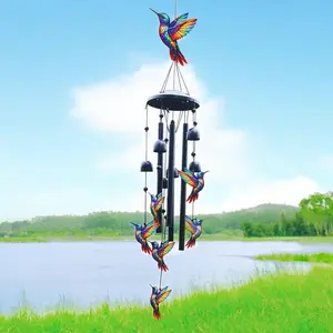 Iridescent Hummingbird Wind Chime - 36″ Outdoor Kinetic Art for Porch, Patio & Balcony, Watch the Prisms Dance