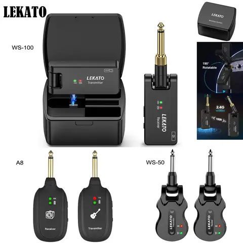 【CRAZY DEAL】 LEKATO WS-100 2.4Ghz Wireless Guitar Audio System Charging Box,Rechargeable Transmitter Receiver Kit, Unleash Your Music Freedom with 100ft Transmission Range ,Perfect for Electric Guitar Bass Keyboard Volin Drum,Music Band Player Song Writer
