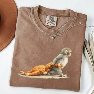 Comfort Colors Monkey Punch Graphic Shirt, Baby Monkey Holding Plush Toy Tee, Animal Lover Gift, Cute Trendy Shirt