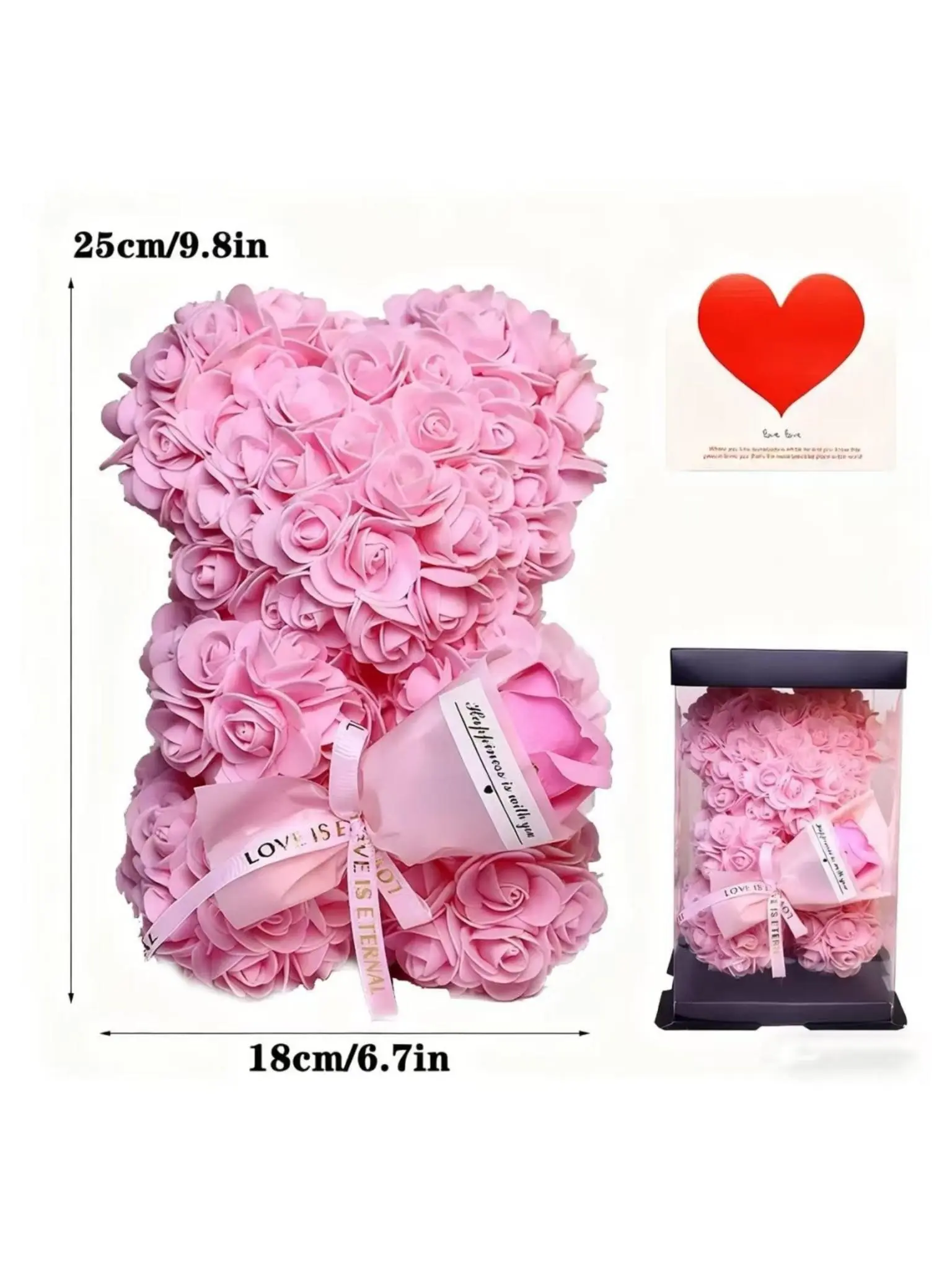 Handmade Eternal Flower Rose Teddy Bear Gift Box, Anniversary Present, Thoughtful Present, Ideal for Couples' Dates, Valentine's Day, Anniversary, Birthday, Halloween, Christmas