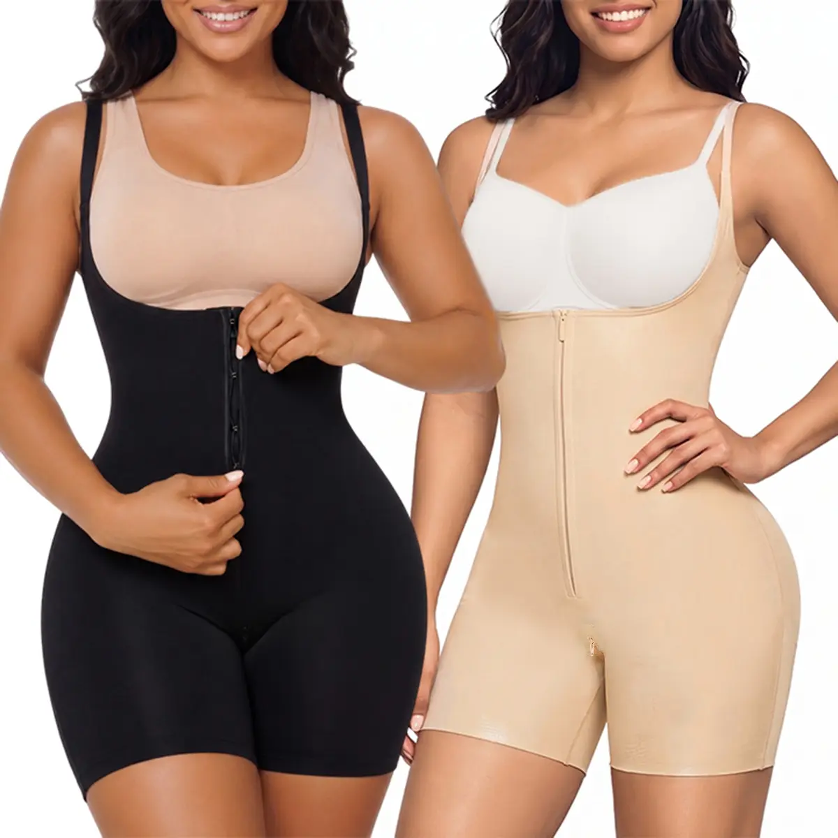 SHAPERX 2PCS Zone Sculpt Open Bust Bodysuit Strong Tummy Control Seamless Shapewear Crotch Zipper for Easy Bathroom Trips