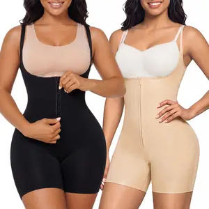 SHAPERX 2PCS Zone Sculpt Open Bust Bodysuit Strong Tummy Control Seamless Shapewear Crotch Zipper for Easy Bathroom Trips