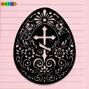 1pc Romantic Easter Egg with Cross Metal Wall Art, Romantic Easter Egg with Cross Statue Mural, Iron Craft, Perfect for Living Room, Bedroom, Outdoor Space Decor, Highquality Engraving,Easter Decor, Ideal Gift for Religious Believers