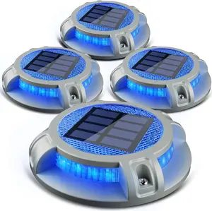 Siedinlar Solar Driveway Lights Outdoor, 4Modes 40LED Landscape Lighting, HeavyDuty Aluminum Waterproof Ground Lights for Driveway, Walkway, Steps & Docks, Blue/White Dynamic Lighting (4 Pack)