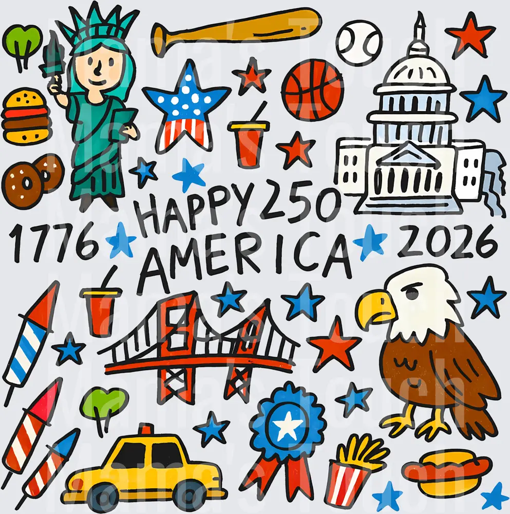 Patriotic 250 Doodle - Patriotic Design - DTF Transfers - Direct to Film Transfer - THIS IS NOT A T-Shirt or Digital product