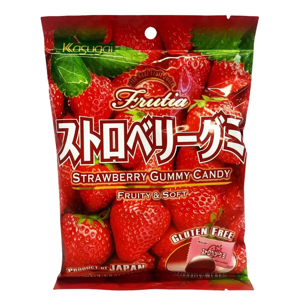 Kasugai Frutia Chewy Soft Strawberry Gummy Candies - Sweet, Tangy Snack, 102g