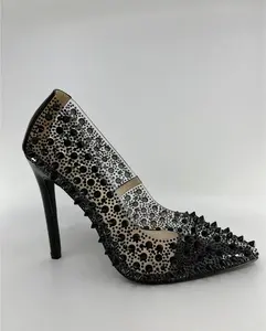 Women's Footwear Black Ice Studded Stiletto Pump– Clear & Noir