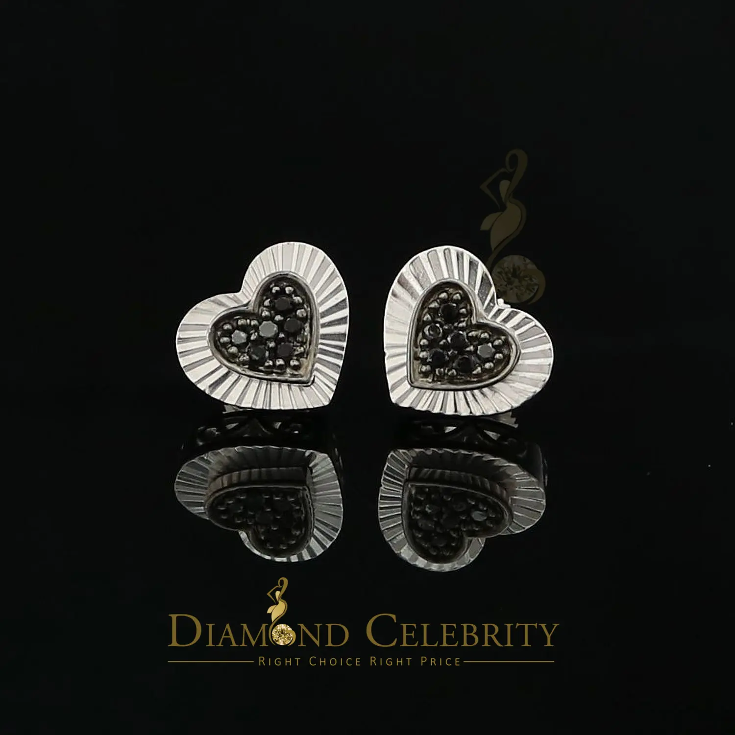 Diamond Celebrity's 0.12ct Diamond Stud Earrings Women White Heart Black Stone 925 Sterling Silver