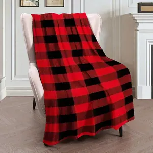 Cozy Red & Black Plaid Pattern Throw Blanket - Soft Warm Home Decor Blanket