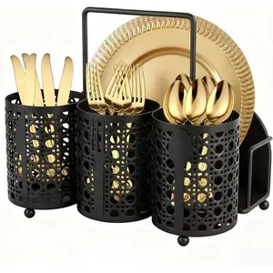 Utensil Silverware Holder Fork Spoon Napkin Paper Organizer Utensil Holder Cutlery Flatware Organizers for Countertop Camping - Black Mesh