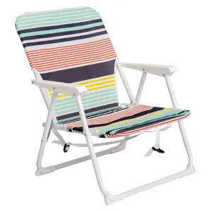 Rust-Resistant Iron Frame Compact Heavy-Duty Beach Chair - Waterproof Oxford Fabric for Camping/BBQ (White & Coastal Blue) Portable Travel Accessory Outdoor