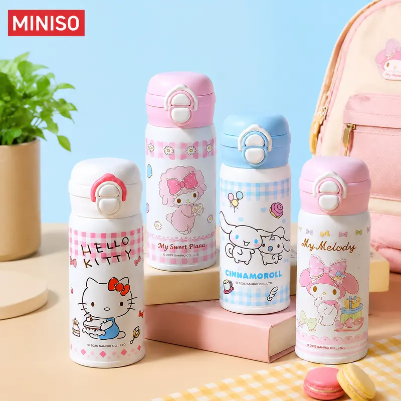 MINISO Dual-Drink Stainless-Steel Vacuum Flask, Cute Compact Leakproof Travel Tumbler, Insulated Double Wall, Bag-Safe Seal, Portable Dual-Use Design, My Melody/Kuromi/Cinnamoroll Styles, Kids' Back-to-School Gift