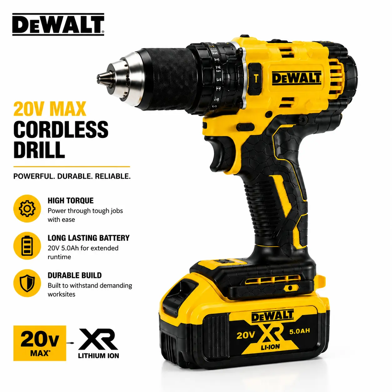 []DEWALT Cordless Drill Set, Powerful Drilling & Screwdriving, Durable Metal Gear & High-Strength Housing, Compact Lightweight Design, Rechargeable Power Tool Kit, DIY Home Repair, Woodworking, Garage & Workshop