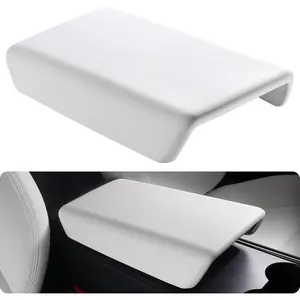 BASENOR Armrest Cover for 2017-2024 Tesla Model Y Model 3 Center Console Cover Non-Slip TPU [No Logo] Protector Armrest Tesla Accessories White (Not Compatible with 2025 2026 Model Y/3)