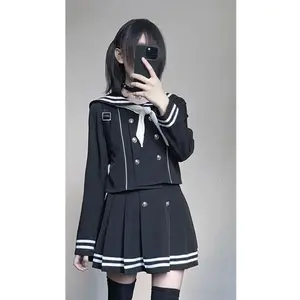 New Japanese Preppy Style Sweet JK 2 Piece Set Women Sailor Collar Y2k Tops +Mini Pleated Skirt Fashion Subculture Retro Outfits