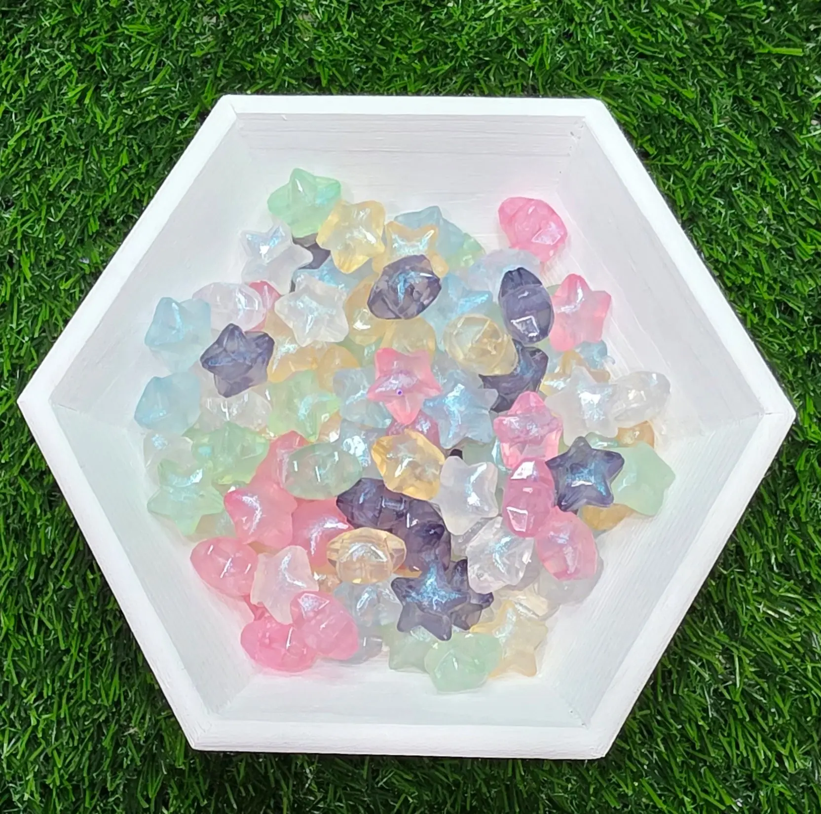 Glow-in-the-Dark Glitter Star Acrylic Beads – 8 Piece Pack | Mixed Colors