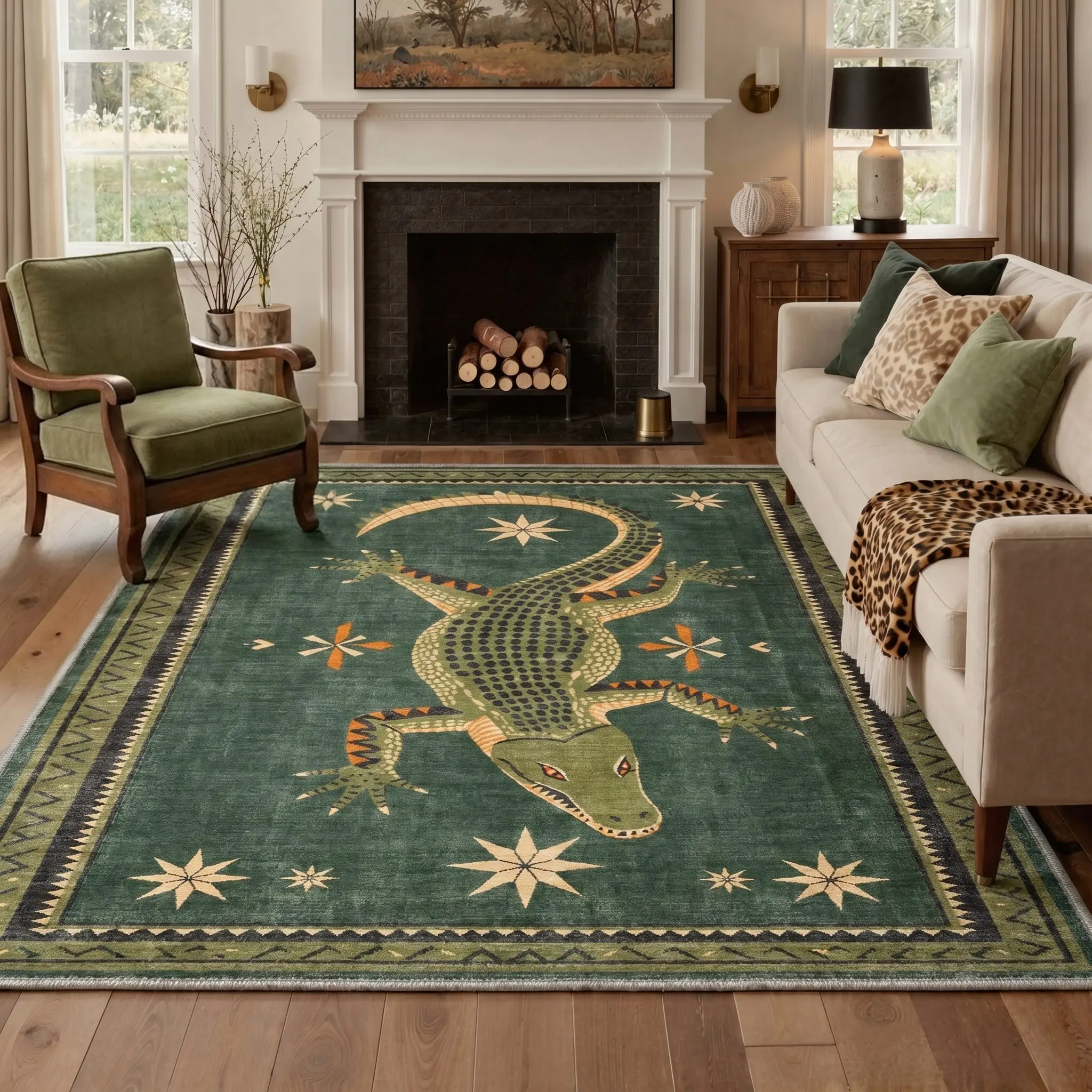 【Back To School】GENIMO Home Rug – Soft, Non-Slip, Pet Friendly, Machine Washable Carpet, Ideal Area Rug for Living Room, Bedroom, Kitchen, Hallway Floor Decor ,ARB4865-JADE ORBIT