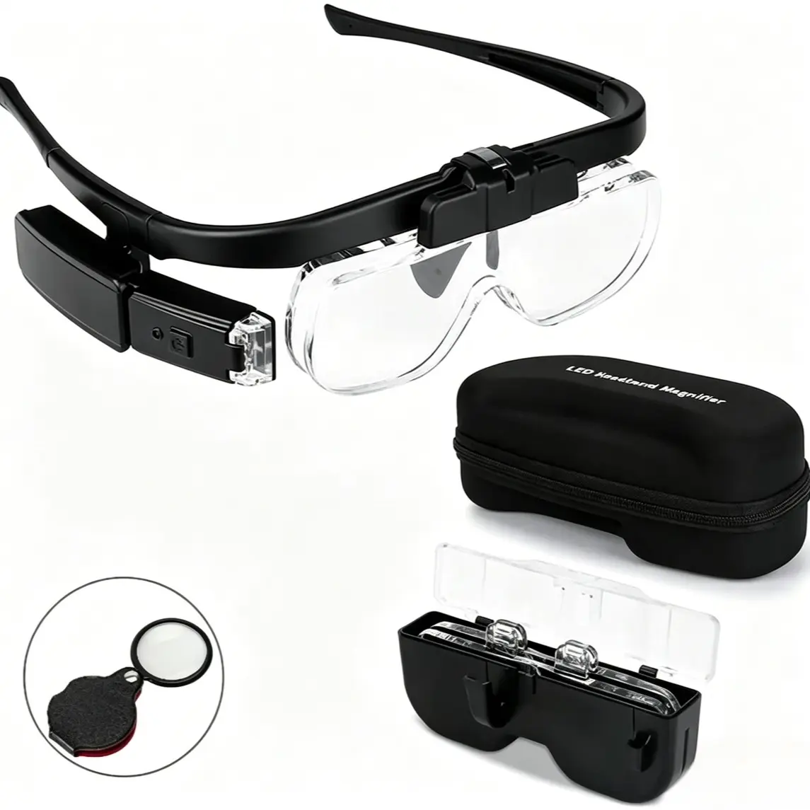 LED Head-Mounted Magnifier, 1.5x-4.5x Zoom with 3 Lenses, Durable ABS Frame, Hands-Free Design, Versatile Use, Ideal for Crafts, Repair, Tattoo Work