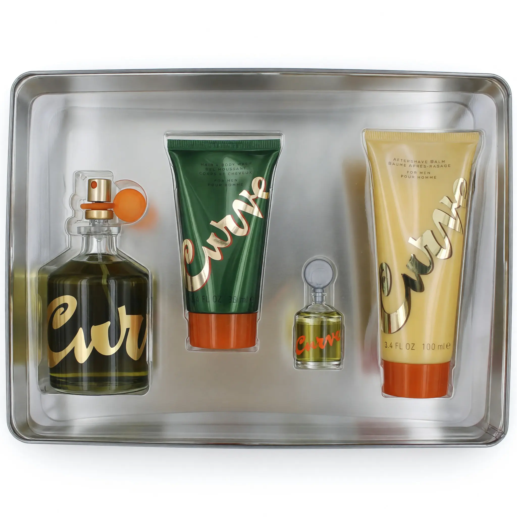 Curve by Liz Claiborne Men's 4-Piece Fragrance Gift Set - Lavender & Spicy Scent, 3.4 oz Fragrance, 2.5 oz After Shave Balm, Amber
