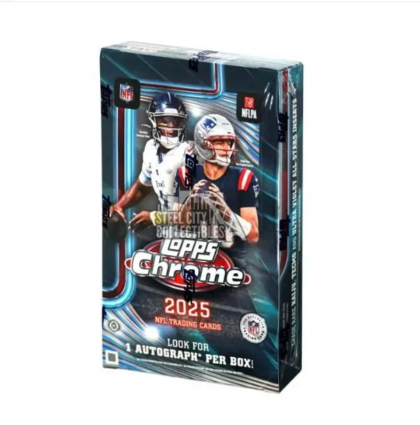 2025 Topps Chrome Football Hobby Trading Cards Box - Collectible Sports Cards, 20 Rookies/Box, 6 Base Refracts, Brady Autograph, Premiere Patch Chase
