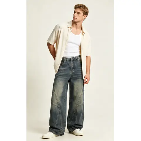 JUNBAOSS Men's Baggy Wide Leg Jeans Y2K Vintage Hip Hop Streetwear Denim Pants, Loose Fit Skateboard Jeans with Relaxed Straight Leg and Casual Everyday Style