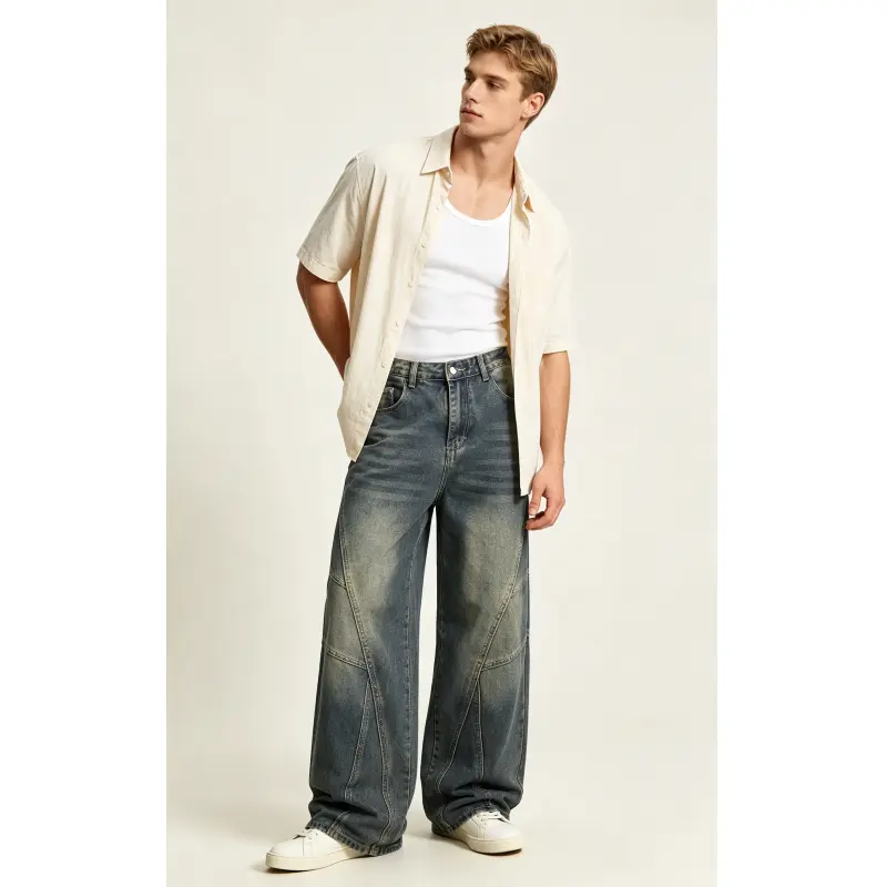 JUNBAOSS Men's Baggy Wide Leg Jeans Y2K Vintage Hip Hop Streetwear Denim Pants, Loose Fit Skateboard Jeans with Relaxed Straight Leg and Casual Everyday Style