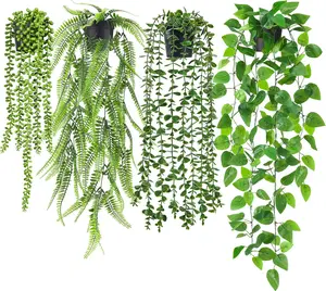 4Pcs Fake Plants Hanging Artificial Ivy Vine Faux Eucalyptus Hanging Plants, Boston Fern, String of Pearls for Living Room Bedroom Boho Wall Shelf Indoor Outdoor Decor