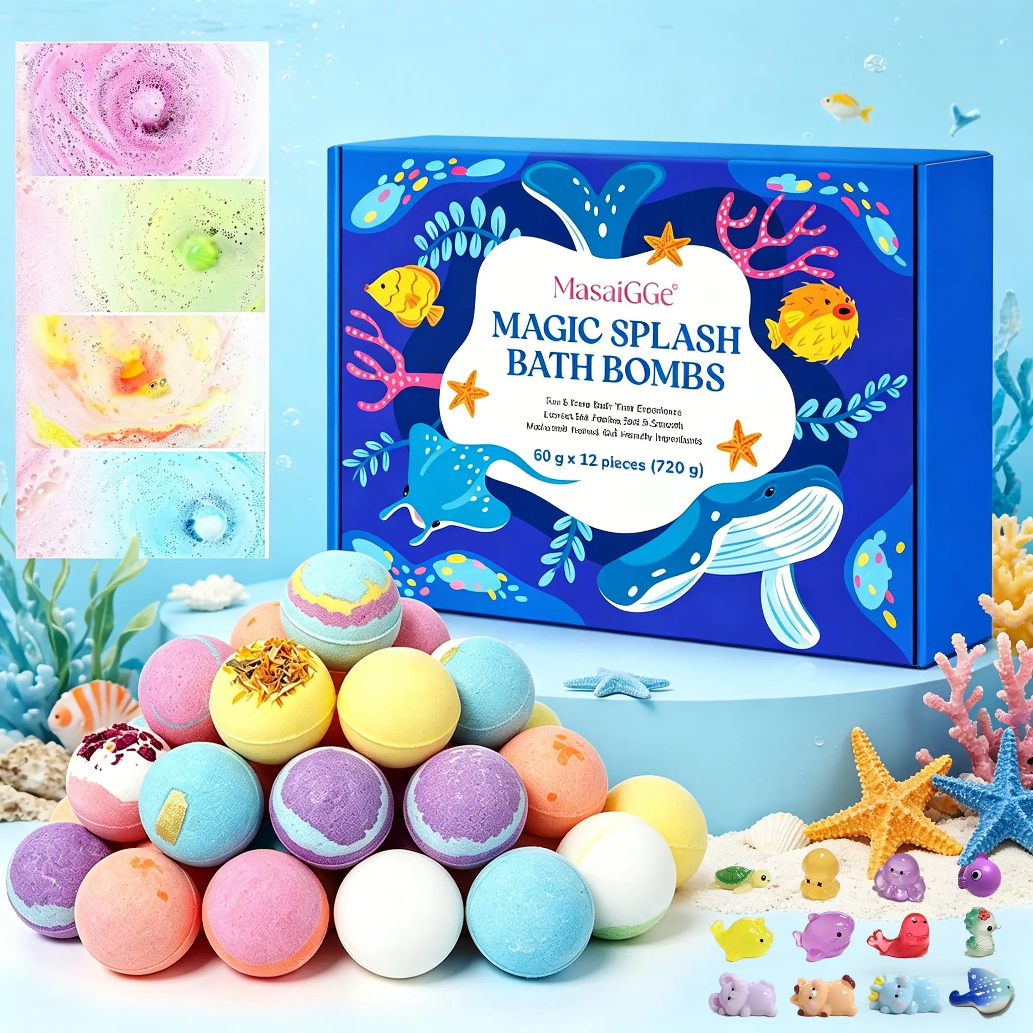 MasaiGGe 12-Piece Bath Salt Ball Set: Made with safe, gentle ingredients and available in 12 scents, each bath salt ball hides a little toy inside. It’s both fun and perfect for bath time—the ideal Children’s Day gift.