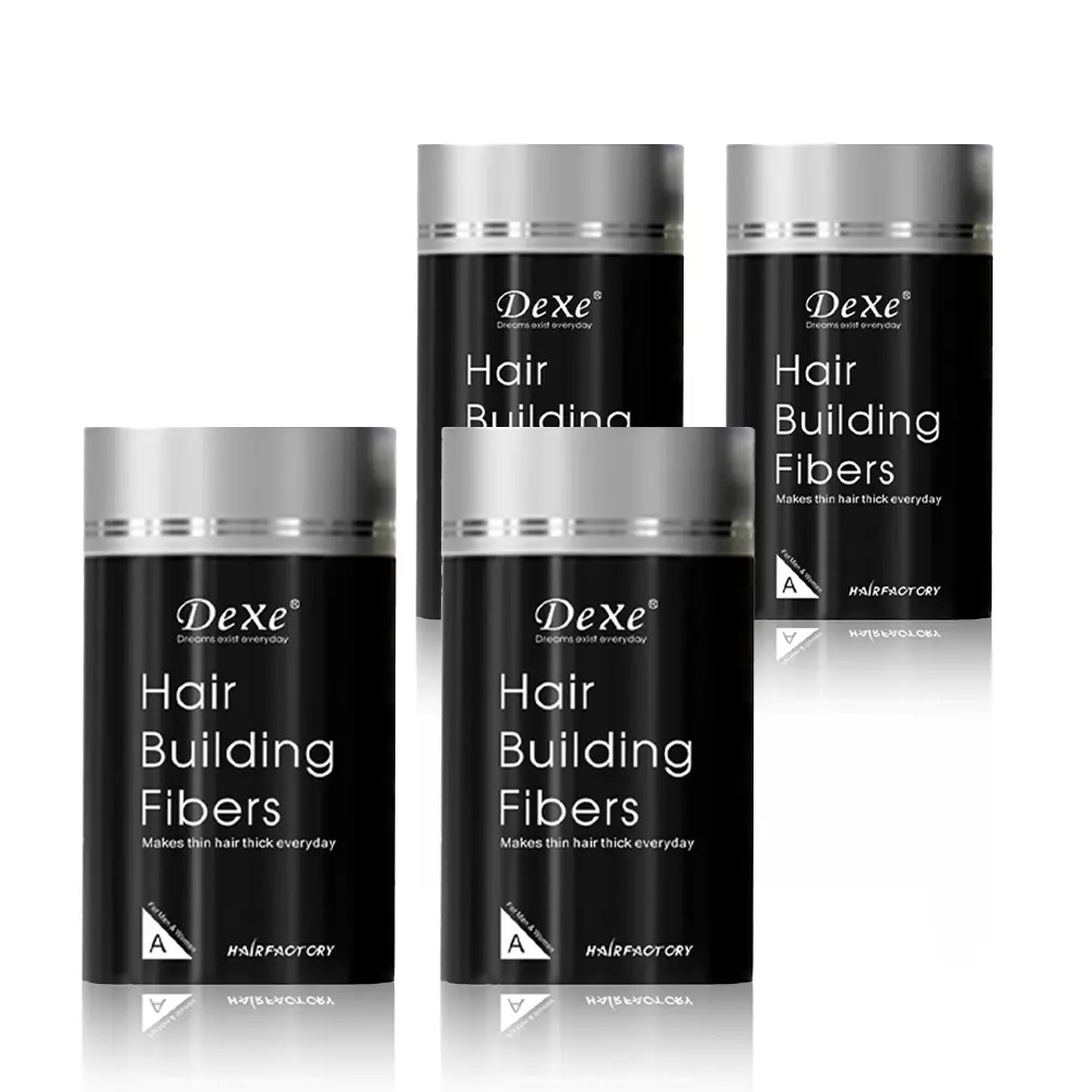 Dexe Hair Building Fibers 4-Pack (Medium Brown, 22g Each) – Instant Hair Thickening Powder for Thinning Hair & Bald Spots, Root Touch-Up & Hairline Concealer, Sweatproof, Natural Matte Finish for Men & Women