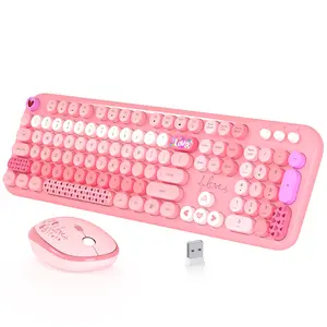 Wireless Keyboard and Mouse,MOFII Full-Size Cute Colorful Keyboard and Mouse Retro Typewriter Ergonomic Keyboard soft  keyboard computer keyboard