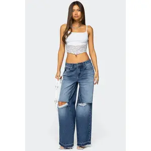 Xenia Distressed Low Rise Baggy Jeans
