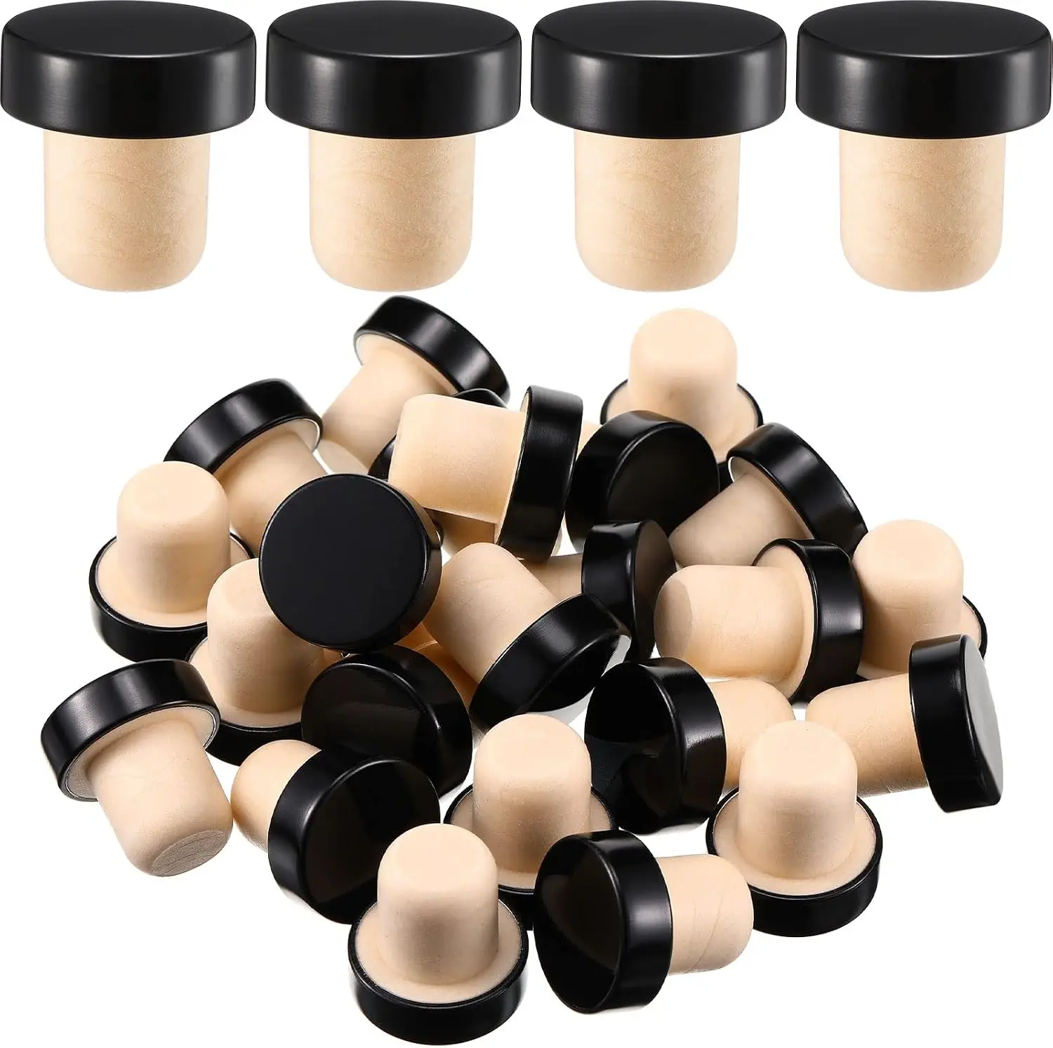T-shaped Stopper Cork Wine Bottle Stoppers Reusable Wine Sealing Plug for Beer Bottles DIY Craft(Black,24 Pieces)