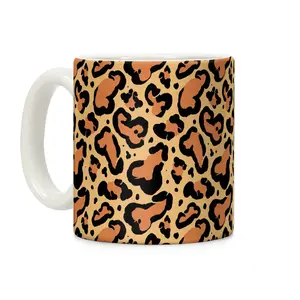Leopard Print Penis Pattern Coffee Mug, Funny Adult Humor Animal Print Mug, Cheeky Valentine Gag Gift