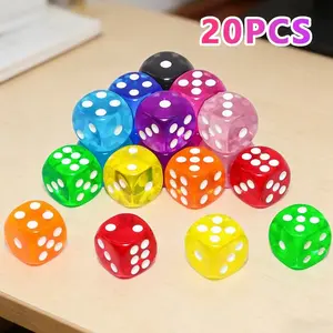 Set of 20 transparent acrylic candy-colored dice, 14mm hexagonal cubes, rounded corner design, polyhedral shape, suitable for tabletop games, tabletop role-playing games, and party favors