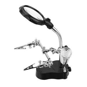 Desktop Soldering Holder with Magnifier, LED Lighting Soldering Stand, Battery Required Welding Equipment, Soldering Accessories, Metal, Handle, Tool