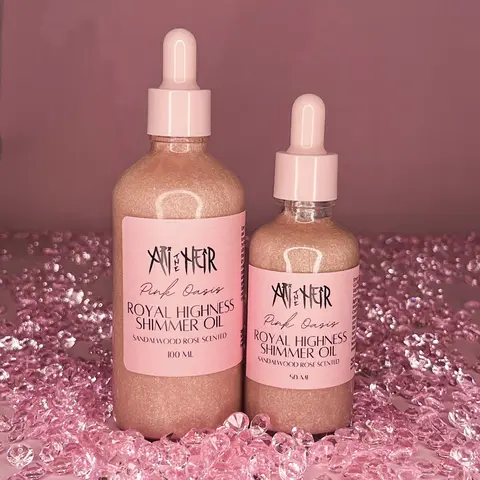 Pink Oasis Shimmer Body Oil - Sandalwood Rose scented