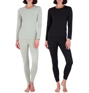 Real Essentials 4 Piece: Womens Thermal Underwear Set - Thermal Underwear for Women Fleece Lined Top & Bottom Long Johns