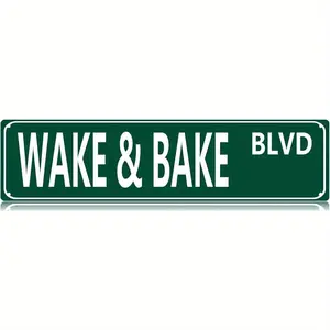 Wake & Bake Blvd Metal Tin Sign - Funny Vintage Weed Marijuana Wall Art Decor, 16x4 Inch Slim Street Sign for Home Bar Cafe Garage Indoor/Outdoor, Humorous Gift for Mother'S Day Father'S Day Graduation, Vintage Metal Tin Sign