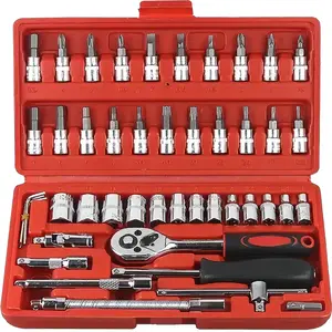 46-Piece 1/4-inch Screwdriver Drive Socket & Bit Set Combination with Reversible Ratchet Wrench Tools Kit for Auto Repairing & Household with Storage Case