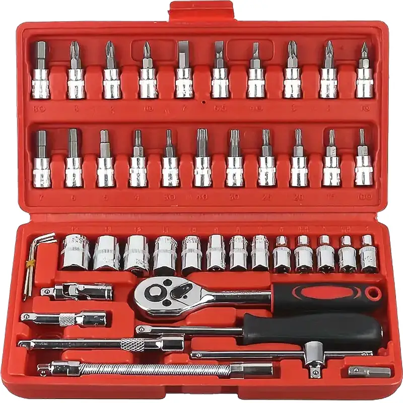 46-Piece 1/4-inch Screwdriver Drive Socket & Bit Set Combination with Reversible Ratchet Wrench Tools Kit for Auto Repairing & Household with Storage