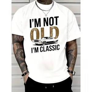 100% Cotton Men'S "I'M Not Old, I Am Classic" Pattern T-Shirt-Soft Cotton, Casual Crew Neck, Short Sleeve, Vintage Car Print-Suitable For Casual Wear Golf Gift T-Shirt For Men And Women