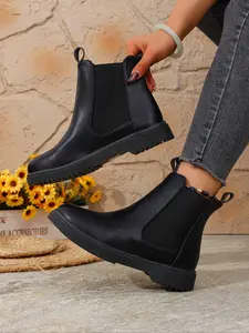 Women's Solid Color Waterproof Rain Boots, Casual Sporty Boots, Women Shoes, 2024 New Style Fashionable Round Toe Boots for Outdoor Wear, Non-slip Rain Boots for Women & Girls, Waterproof Outdoor Footwear