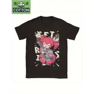 Oversized Cotton T-Shirt with Kasane Teto Graphic Print - Unisex Streetwear Tee, Relaxed Fit Short Sleeve Round Neck Hip Hop Casual Top for Men Women, Machine Washable, Summer Apparel, Trendy Character Design, Breathable Fabric, Everyday Outfit, Lightweig