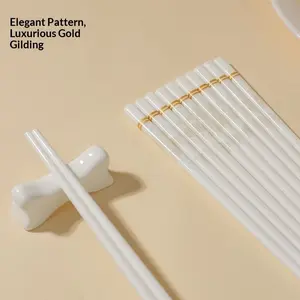 20pcs Luxury Ceramic Chopsticks, Utensils Cutlery Tableware Easy Clean Anti-Mold Non-Slip High Temperature Resistant, Hotel Choice Home Use New Chinese Style