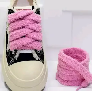 Pink Fluffy Fuzzy Flat Shoelaces - Creative Plush ShoeLaces for Comfortable Footwear diy accessory