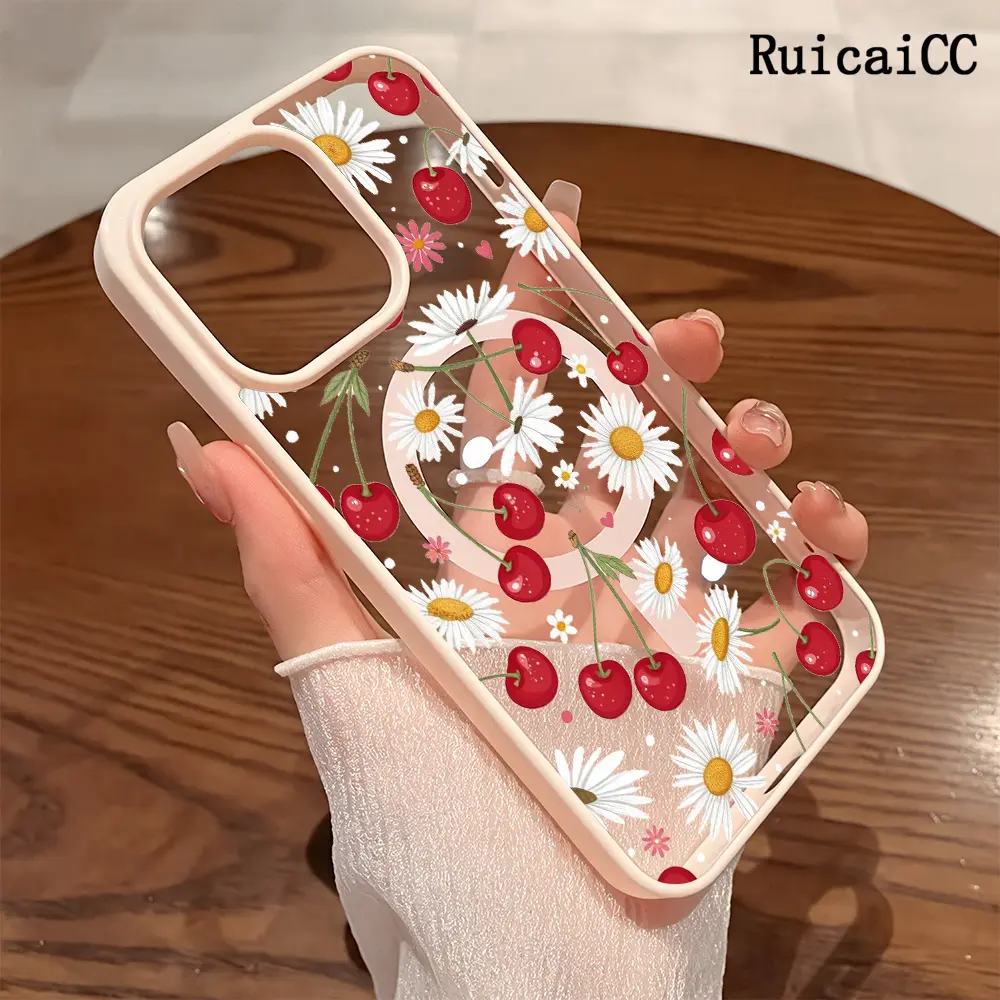 Premium Magnetic Magsafe-Ready Smartphone Case for iPhone 11/12/13/14/15/16/17/Air/Pro Max, Aesthetic Cherry Daisy Y2K Design, Anti-Fall, Ultra-Thin, Handheld Cellphone Accessories, Everyday Protector with Screen Protector
